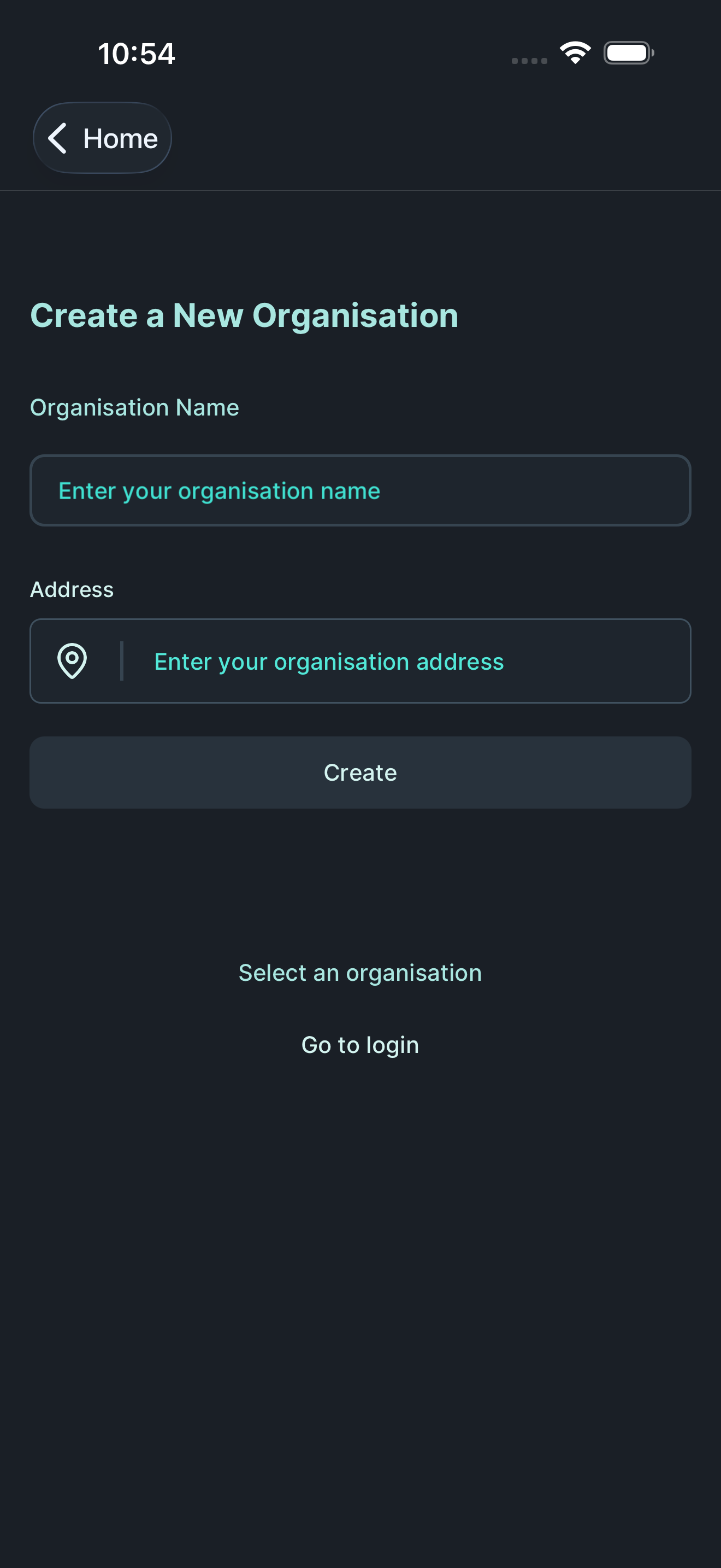 Create organisation form