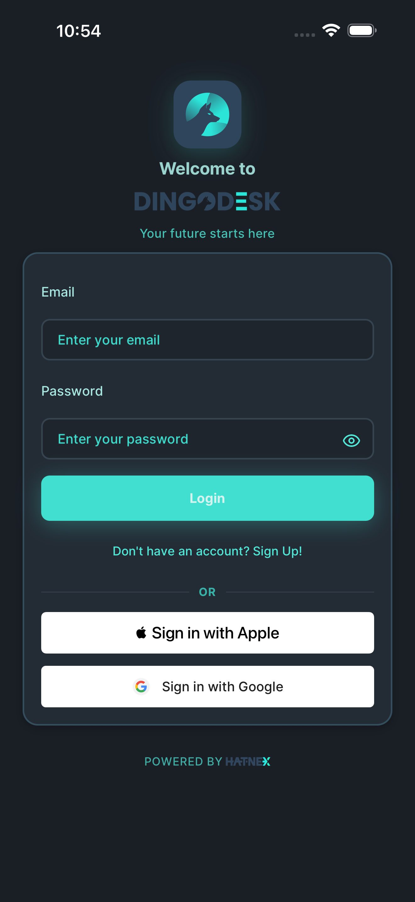 Login screen with sign up option