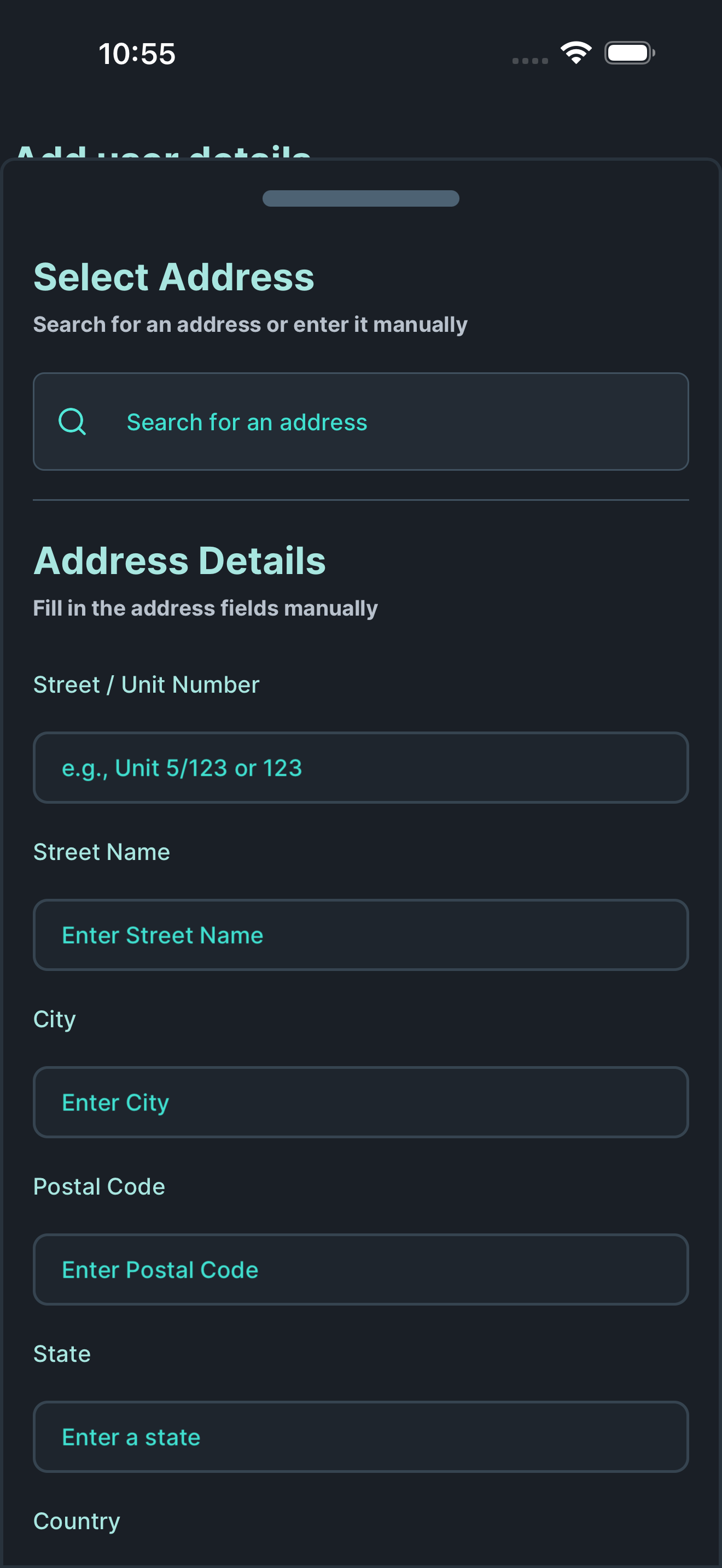Personal details form with address search