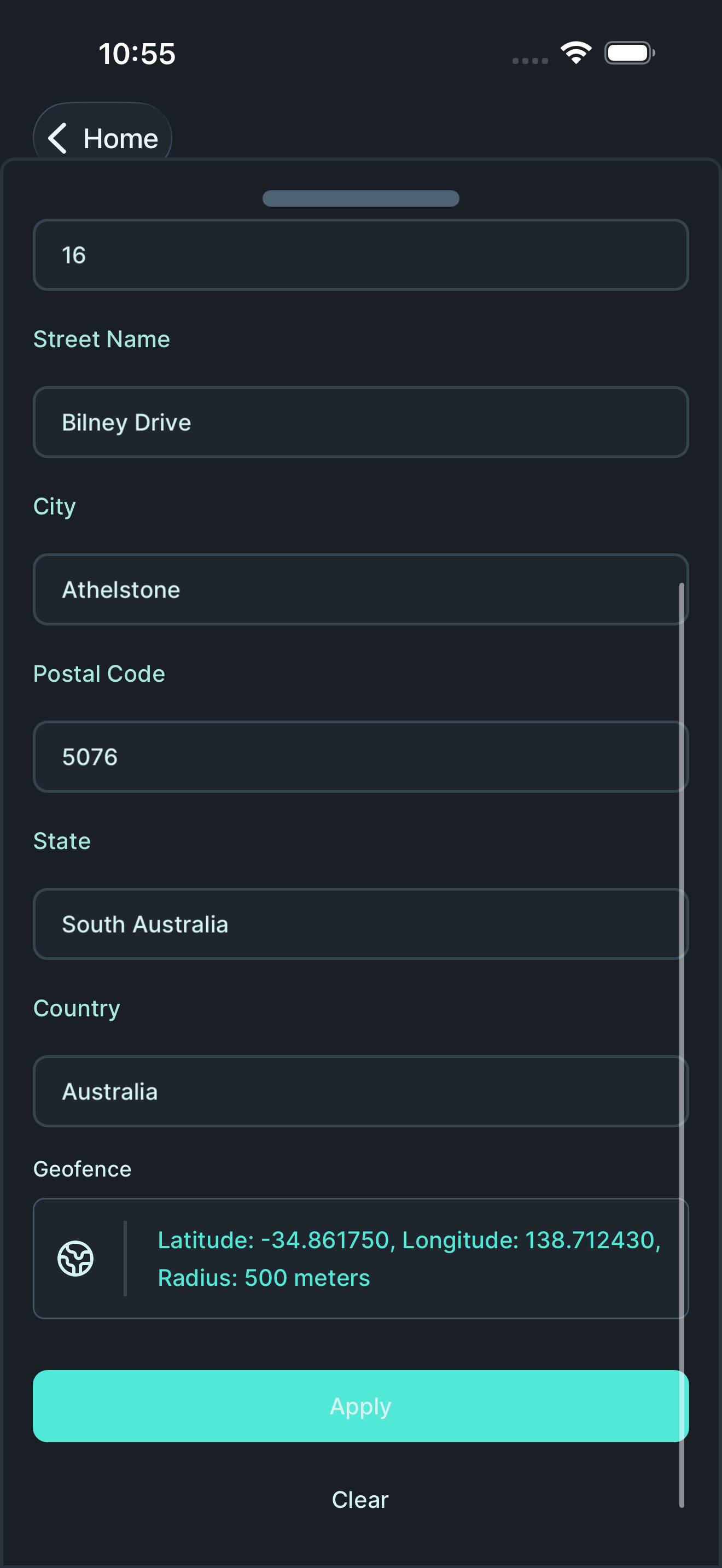 Address confirmation screen