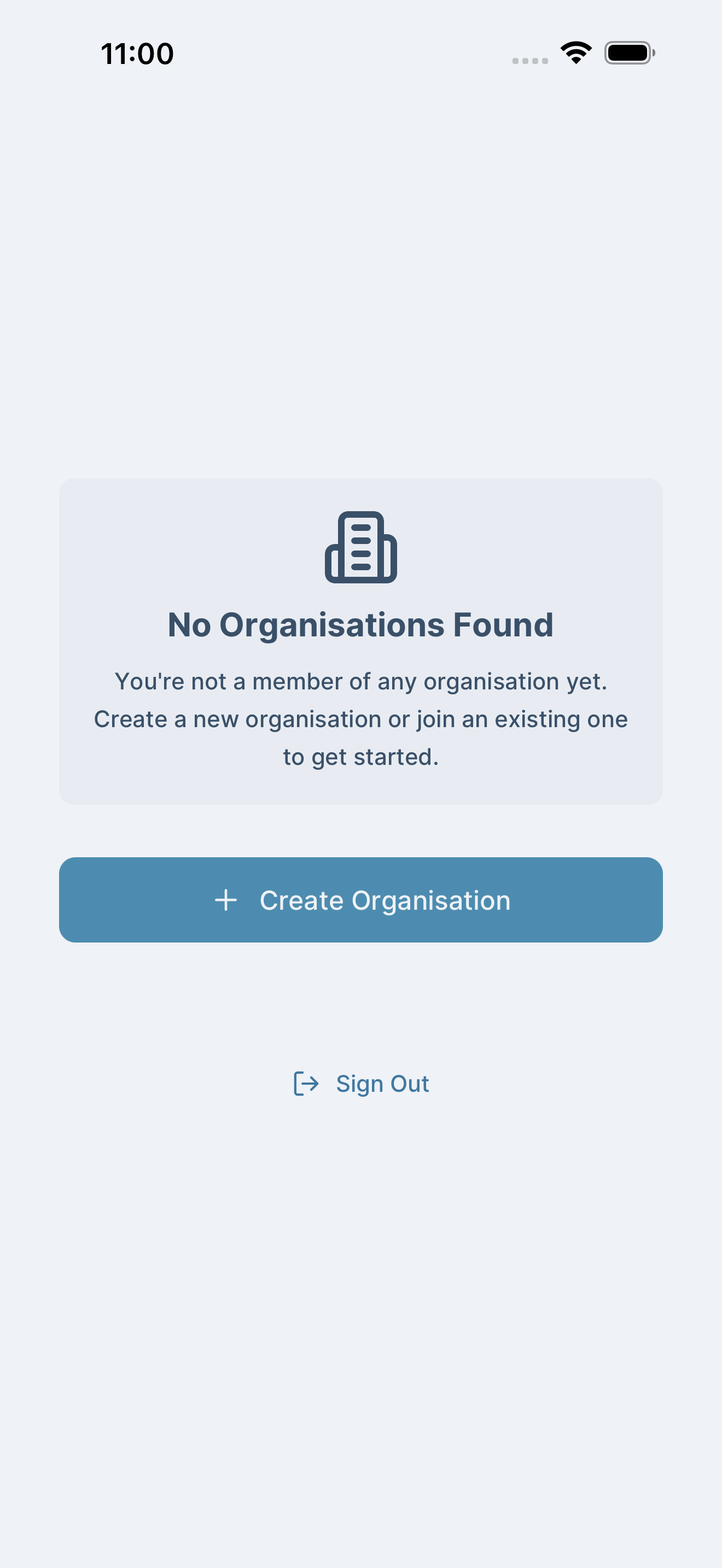 No organisations screen