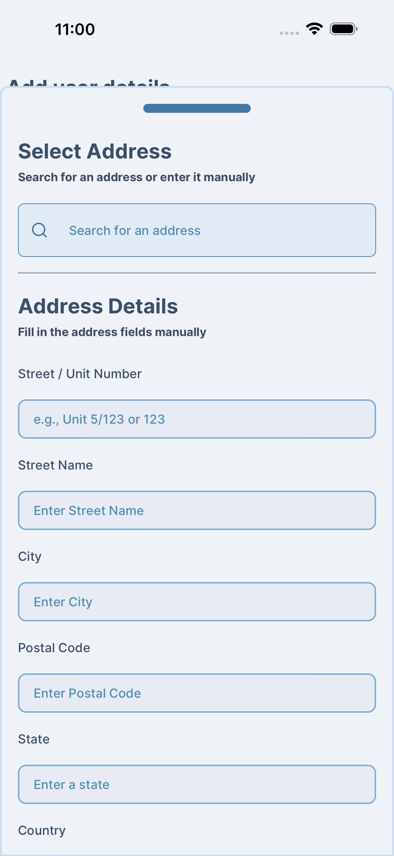 Personal details form with address search
